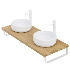 Plan de toilette 121x49x3 cm T-BATH hydrofuge placage chêne naturel avec supports blancs