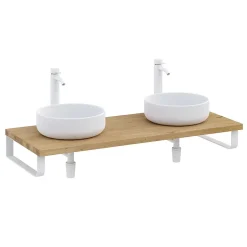 Plan de toilette 121x49x3 cm T-BATH hydrofuge placage chêne naturel avec supports blancs