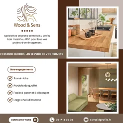 Plan de travail bois massif Hêtre lamellé collé L.200 X P.65 cm, Ep.36 mm