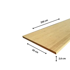 Plan de travail bois massif Bambou Naturel lamellé collé L.250 x P.65 cm, Ep.26 mm