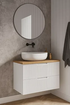 Plan de travail en bois chêne massif naturel 60 cm pour meuble de salle de bain