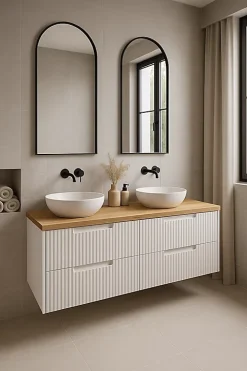 Plan de travail en bois chêne massif naturel 160 cm pour meuble de salle de bain