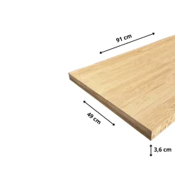 Plan de vasque Bambou Pré-Huilé bois massif, l.91 x H.49 cm, Ep.36 mm