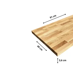 Plan de vasque Chêne Pré-Huilé bois massif, l.91 x H.49 cm, Ep.36 mm
