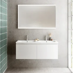 Plan double vasque blanc brillant en résine l.120 cm, Pura+