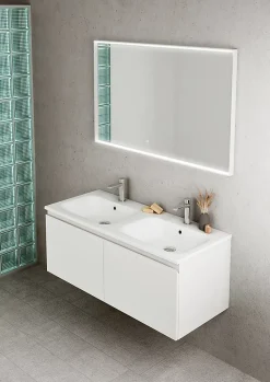 Plan double vasque blanc brillant en résine l.120 cm, Pura+