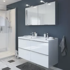 Plan double vasque blanc en céramique l.120 cm GoodHome Lana