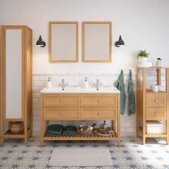 Plan double vasque blanc en céramique l.120 cm GoodHome Lana