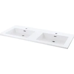 Plan double vasque blanc en résine l.120 cm, Pamili