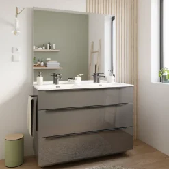 Plan double vasque blanc en résine l.120 cm, Pamili