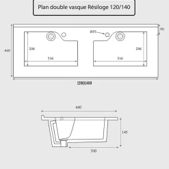 Plan double vasque design 140 cm RESILOGE