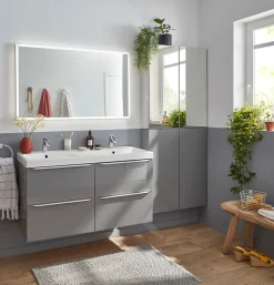 Plan double vasque en résine blanc GoodHome Mila 120 cm