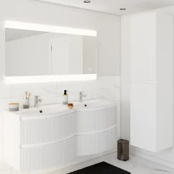 Plan double vasque en résine blanc Vague 138 cm