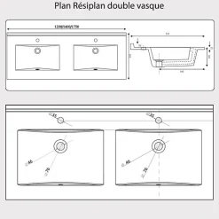 Plan double vasque en résine de synthèse RESIPLAN - 140 cm