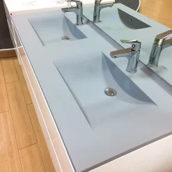 Plan double vasque en résine de synthèse gris RESIPLAN - 140 cm