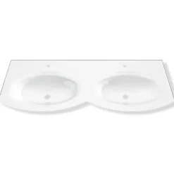 Plan double vasque en verre blanc 138 cm Vague