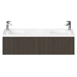 Plan double vasque l.120 x P.45 cm en céramique avec plage de dépose au centre, blanc, Kentia