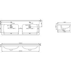 Plan double vasque l.120 x P.45 cm en céramique avec plage de dépose au centre, blanc, Kentia