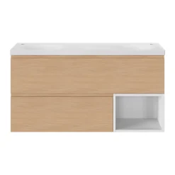 Plan double vasque l.120 x P.45 cm en céramique avec plage de dépose au centre, blanc, Kentia