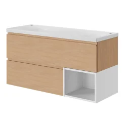 Plan double vasque l.120 x P.45 cm en céramique avec plage de dépose au centre, blanc, Kentia