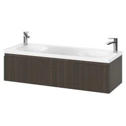 Plan double vasque l.120 x P.45 cm en céramique avec plage de dépose au centre, blanc, Kentia