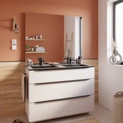Plan double vasque noir mat en résine l.120 cm, Pamili