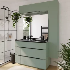 Plan double vasque noir mat en résine l.120 cm, Pamili