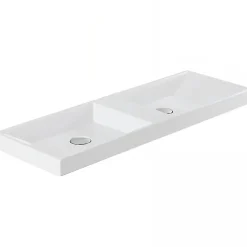 Plan double Vasque rectangulaire céramique traditionnelle SANINDUSA 100x35 Vista blanc