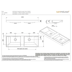 Plan double Vasque rectangulaire céramique traditionnelle SANINDUSA 100x35 Vista blanc