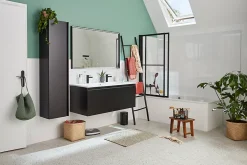 Plan simple vasque blanc mat en résine 120 cm pour 2 robinets, Pura+