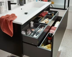 Plan simple vasque blanc mat en résine 120 cm pour 2 robinets, Pura+