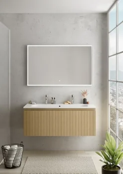 Plan simple vasque blanc mat en résine 120 cm pour 2 robinets, Pura+