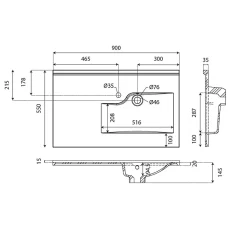 Plan simple vasque déportée à gauche RESILOGE - 90 cm