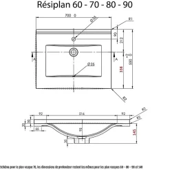 Plan simple vasque en résine de synthèse RESIPLAN - 80 cm