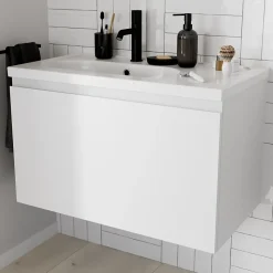 Plan simple vasque l.80,6 x H.12,3 x P.45,2 cm, en céramique blanche, GoodHome levanna