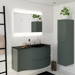 Plan vasque à droite verre noir Vague 104 cm