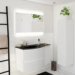 Plan vasque à gauche verre noir Vague 104 cm