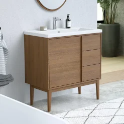 Plan vasque blanc en céramique l.80 cm GoodHome Nira