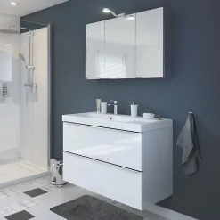 Plan vasque blanc en résine l.100 cm GoodHome Mila
