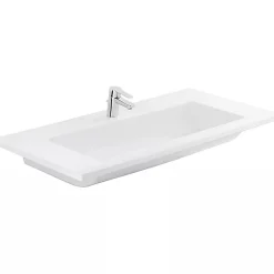 Plan vasque céramique traditionnelle SANINDUSA Palm 100 blanc a poser sur plan ou meuble