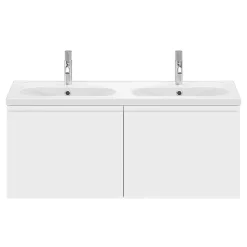 Plan vasque double l.120,6 x H.12,3 x P.45,2 cm, en céramique blanche, GoodHome levanna