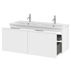 Plan vasque double l.120,6 x H.12,3 x P.45,2 cm, en céramique blanche, GoodHome levanna