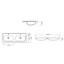 Plan vasque double l.120,6 x H.12,3 x P.45,2 cm, en céramique blanche, GoodHome levanna