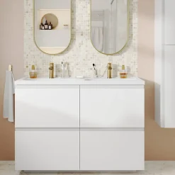 Plan vasque double l.120,6 x H.12,3 x P.45,2 cm, en céramique blanche, GoodHome levanna
