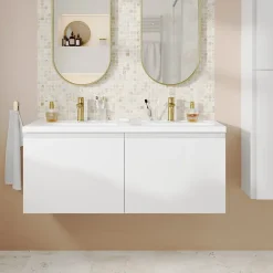 Plan vasque double l.120,6 x H.12,3 x P.45,2 cm, en céramique blanche, GoodHome levanna