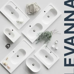Plan vasque double l.120,6 x H.12,3 x P.45,2 cm, en céramique blanche, GoodHome levanna