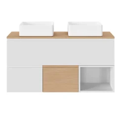Plan vasque double l.120,6 x H.12,3 x P.45,2 cm, en céramique blanche, GoodHome levanna