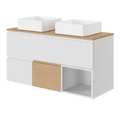 Plan vasque double l.120,6 x H.12,3 x P.45,2 cm, en céramique blanche, GoodHome levanna