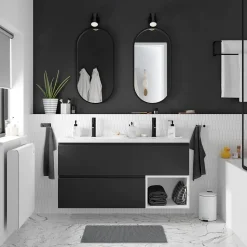 Plan vasque double l.120,6 x H.12,3 x P.45,2 cm, en céramique blanche, GoodHome levanna