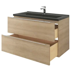 Plan vasque l.100 cm GoodHome Nira en porcelaine vitrifié coloris noir